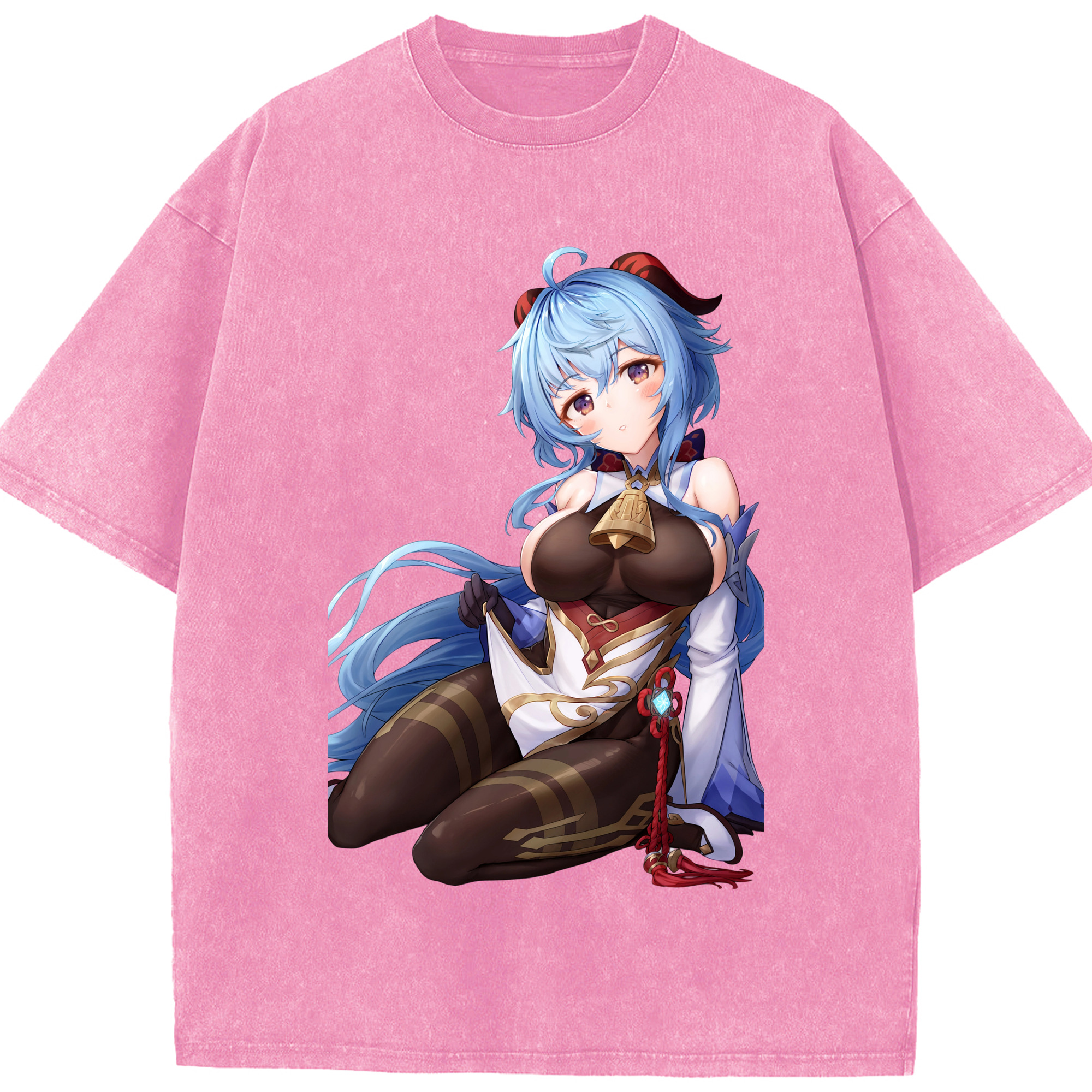 げんし神 甘雨 かんう genshin Ganyu 綿100% ヴィンテージ風 半袖Tシャツ（フロントプリント）